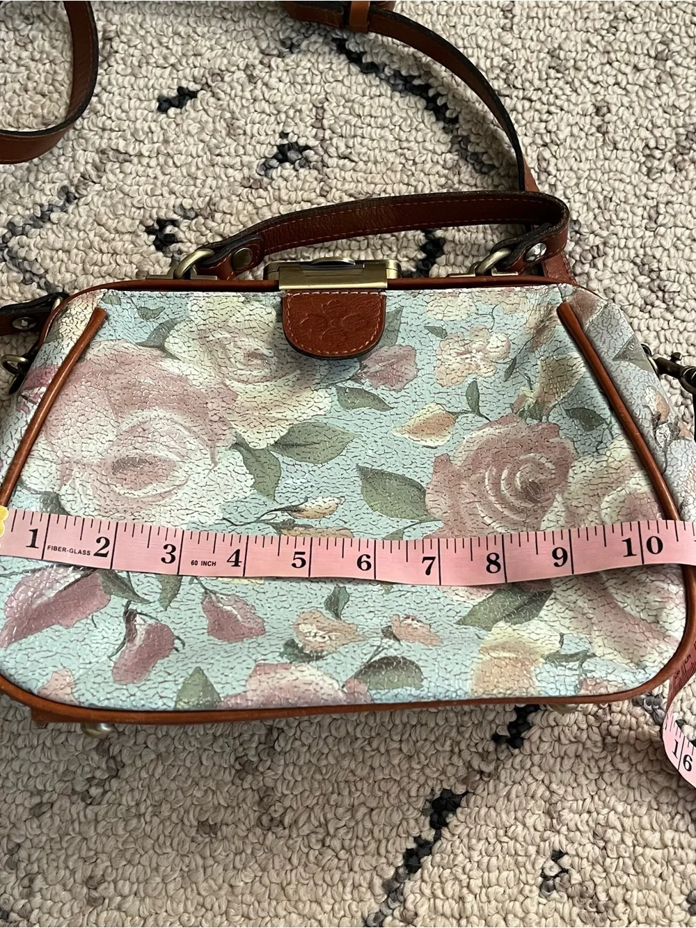 Patricia Nash Gracchi Floral Leather Satchel Crossbody Bag Cottagecore